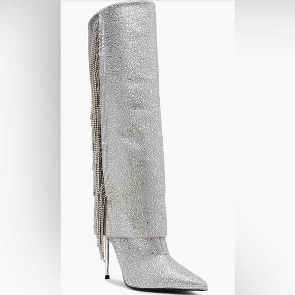 NWT Steve Madden Silver Rhinestone Knee High Boots - Picture 1 of 3
